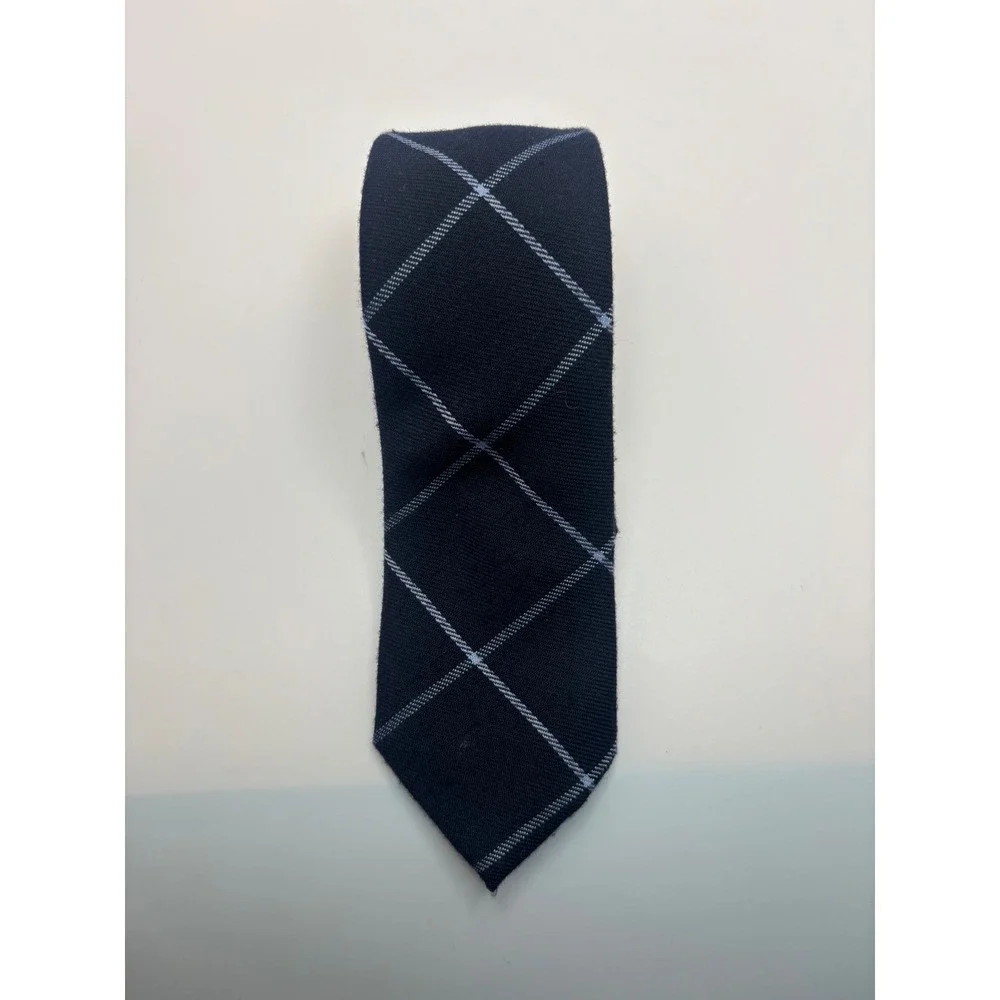 Cotton Brew Mens Navy Blue Windowpane Plaid Rayon Blend Necktie